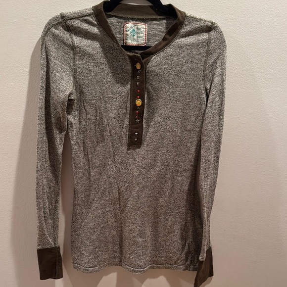 Free People Green Long Sleeve Henley - Picture 1 of 5